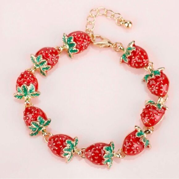 Strawberry Enamel Bracelet Fruit Bracelet - Picture 1 of 6